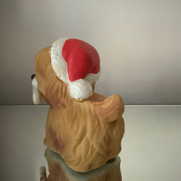 Vintage Lefton Shaggy Dog Christmas Porcelain Santa Puppy with Candy Cane - Picture 2 of 5